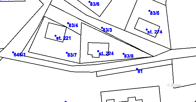 Parcela st. 224 v KÚ Karlov pod Pradědem, Katastrální mapa