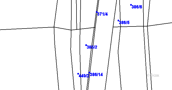 Parcela st. 386/2 v KÚ Malá Roudka, Katastrální mapa