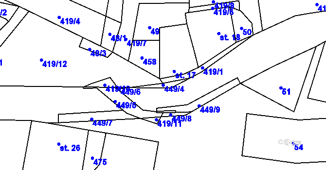 Parcela st. 449/4 v KÚ Malá Roudka, Katastrální mapa