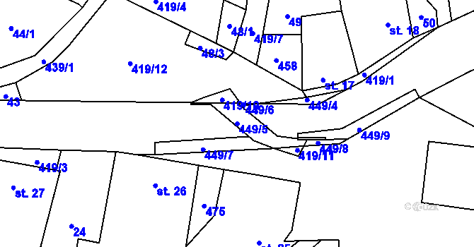 Parcela st. 449/5 v KÚ Malá Roudka, Katastrální mapa