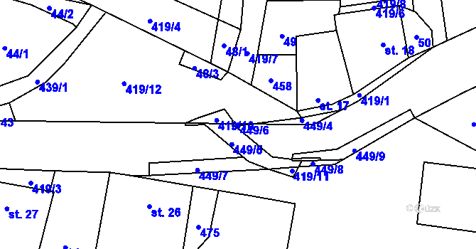 Parcela st. 449/6 v KÚ Malá Roudka, Katastrální mapa