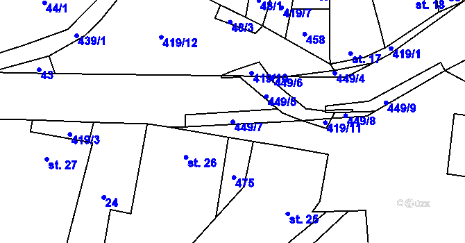 Parcela st. 449/7 v KÚ Malá Roudka, Katastrální mapa