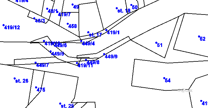 Parcela st. 449/9 v KÚ Malá Roudka, Katastrální mapa