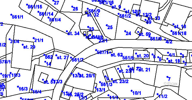 Parcela st. 587/1 v KÚ Skočova Lhota, Katastrální mapa