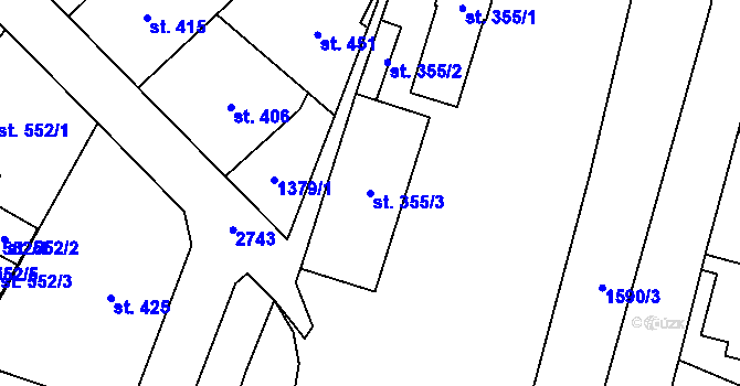 Parcela st. 355/3 v KÚ Vranové I, Katastrální mapa