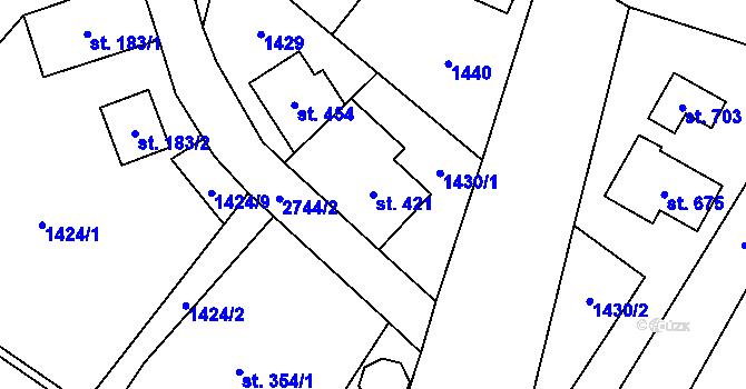 Parcela st. 421 v KÚ Vranové I, Katastrální mapa