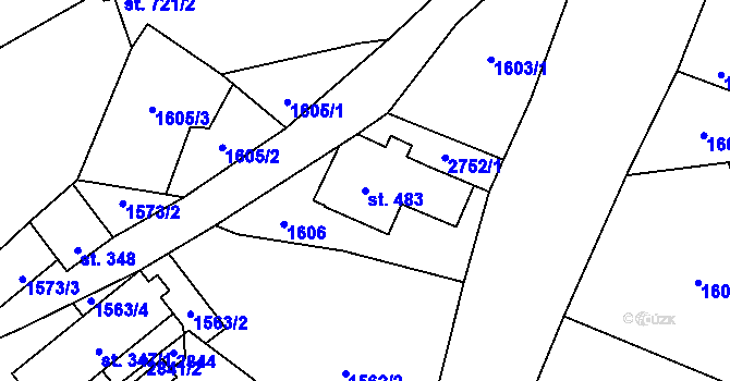 Parcela st. 483 v KÚ Vranové I, Katastrální mapa