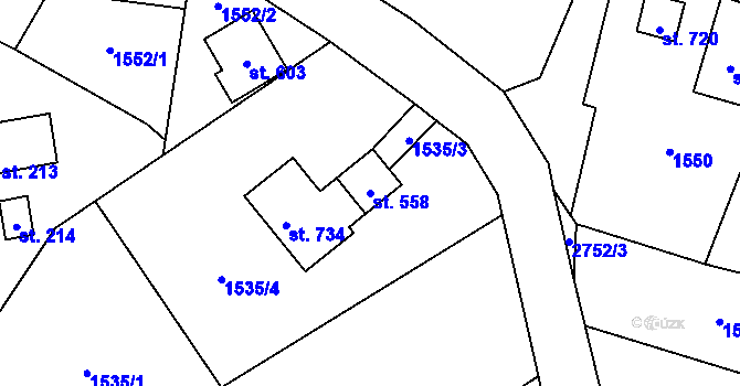 Parcela st. 558 v KÚ Vranové I, Katastrální mapa
