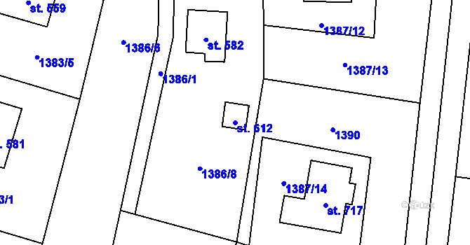 Parcela st. 612 v KÚ Vranové I, Katastrální mapa
