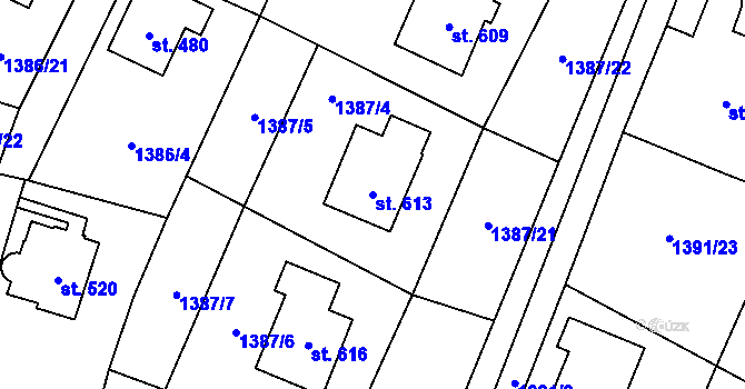 Parcela st. 613 v KÚ Vranové I, Katastrální mapa