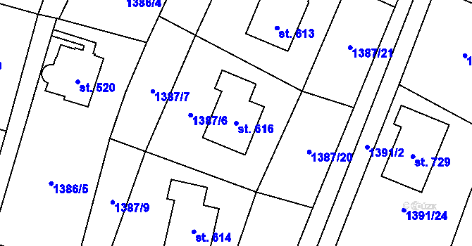 Parcela st. 616 v KÚ Vranové I, Katastrální mapa