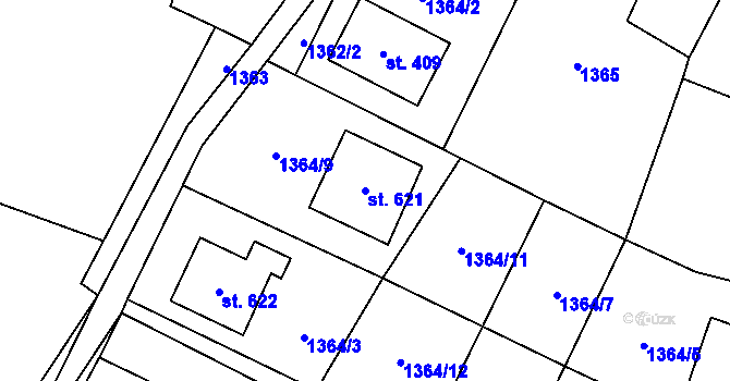 Parcela st. 621 v KÚ Vranové I, Katastrální mapa