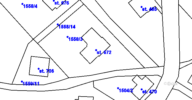 Parcela st. 672 v KÚ Vranové I, Katastrální mapa