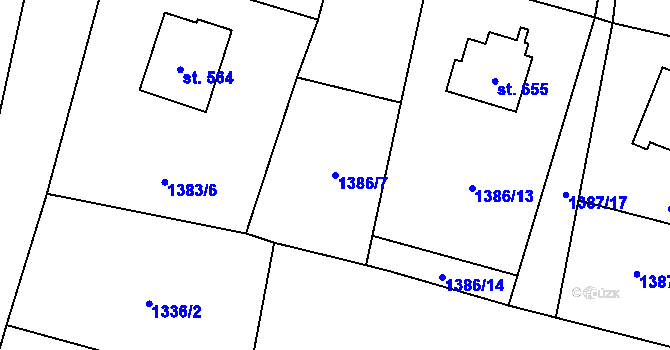 Parcela st. 1386/7 v KÚ Vranové I, Katastrální mapa