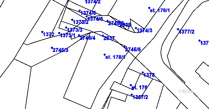 Parcela st. 178/1 v KÚ Vranové I, Katastrální mapa