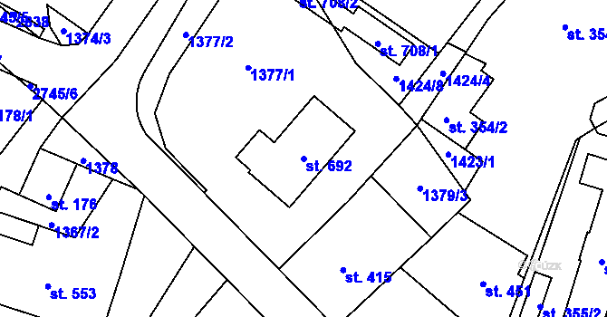 Parcela st. 692 v KÚ Vranové I, Katastrální mapa