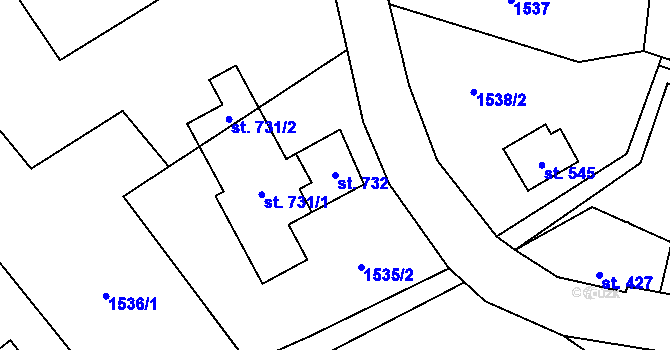 Parcela st. 732 v KÚ Vranové I, Katastrální mapa