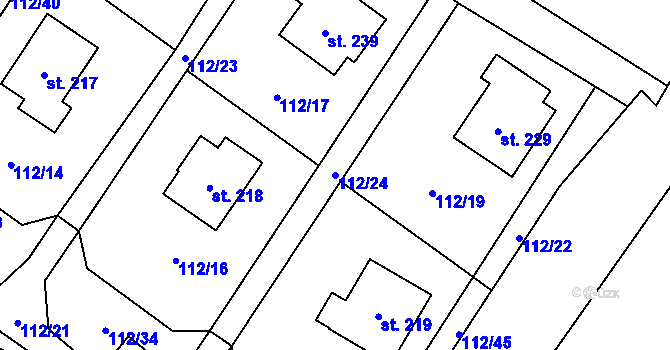 Parcela st. 112/24 v KÚ Vranové II, Katastrální mapa