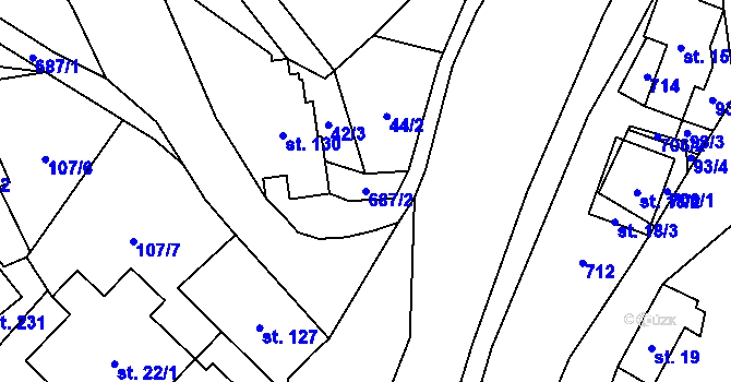 Parcela st. 687/2 v KÚ Vranové II, Katastrální mapa