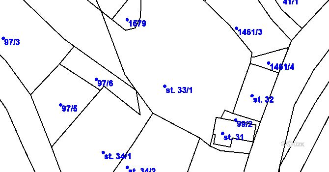 Parcela st. 33/1 v KÚ Malá Veleň, Katastrální mapa