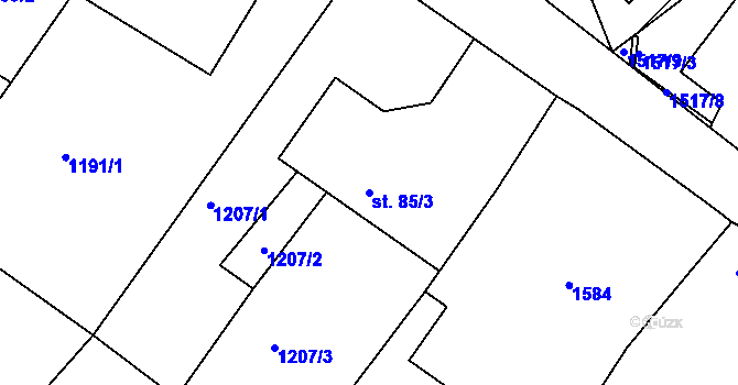 Parcela st. 85/3 v KÚ Malá Veleň, Katastrální mapa