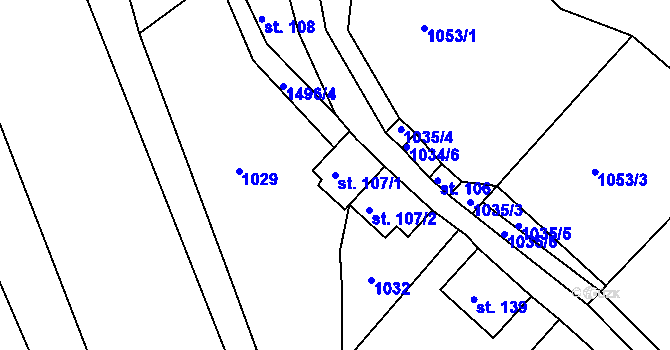 Parcela st. 107/1 v KÚ Malá Veleň, Katastrální mapa