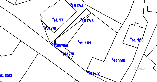 Parcela st. 151 v KÚ Malá Veleň, Katastrální mapa