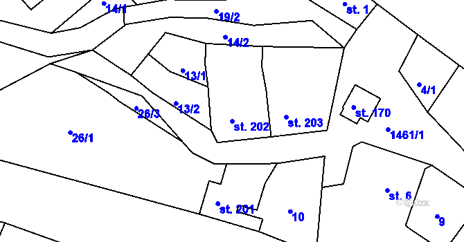 Parcela st. 202 v KÚ Malá Veleň, Katastrální mapa