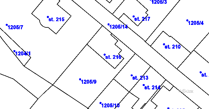 Parcela st. 216 v KÚ Malá Veleň, Katastrální mapa