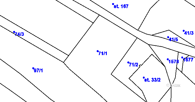 Parcela st. 71/1 v KÚ Malá Veleň, Katastrální mapa
