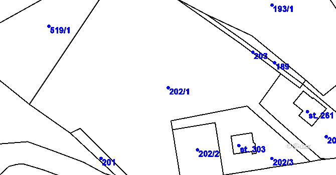 Parcela st. 202/1 v KÚ Malá Veleň, Katastrální mapa