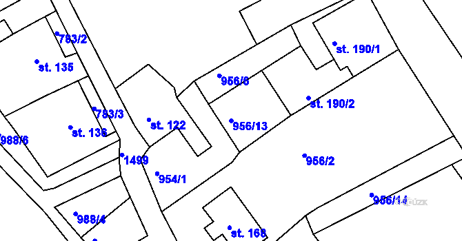 Parcela st. 956/13 v KÚ Malá Veleň, Katastrální mapa