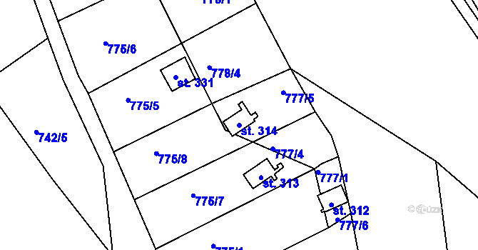 Parcela st. 314 v KÚ Malá Veleň, Katastrální mapa