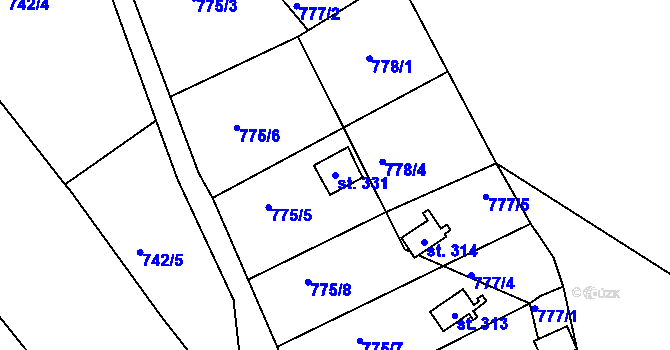 Parcela st. 331 v KÚ Malá Veleň, Katastrální mapa