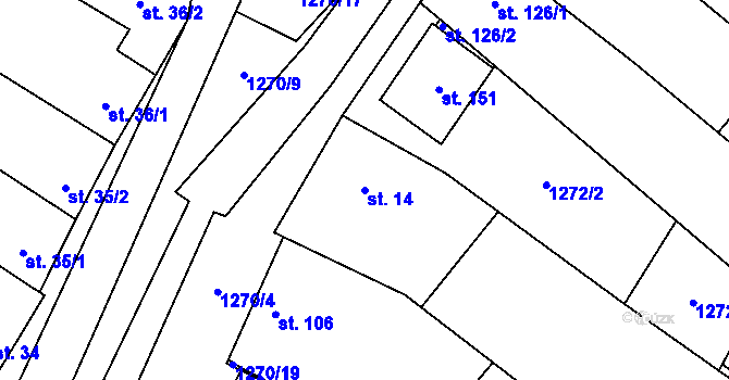 Parcela st. 14 v KÚ Malá Vrbka, Katastrální mapa