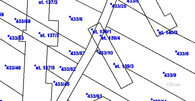 Parcela st. 433/10 v KÚ Malá Vrbka, Katastrální mapa
