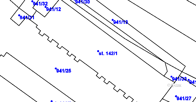 Parcela st. 142/1 v KÚ Malčín, Katastrální mapa