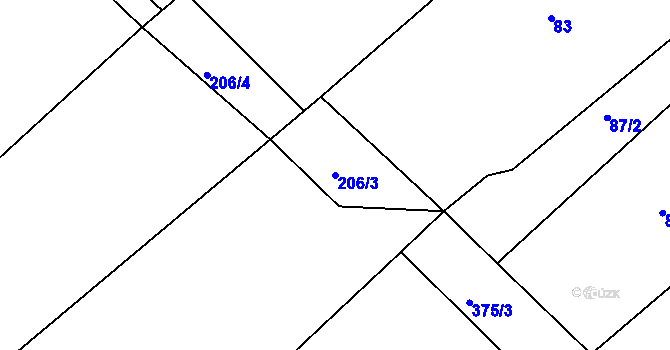 Parcela st. 206/3 v KÚ Malčín, Katastrální mapa