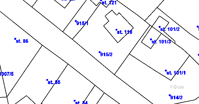 Parcela st. 915/2 v KÚ Malčín, Katastrální mapa