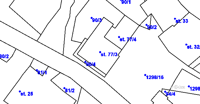 Parcela st. 77/3 v KÚ Malčín, Katastrální mapa