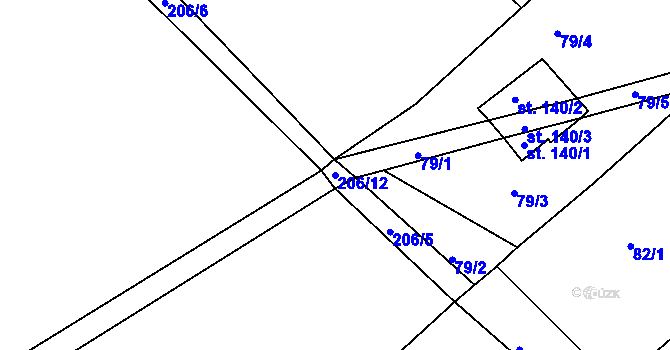 Parcela st. 206/12 v KÚ Malčín, Katastrální mapa