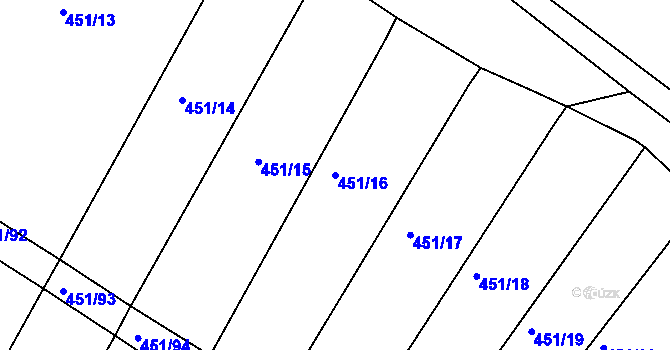 Parcela st. 451/16 v KÚ Malčín, Katastrální mapa