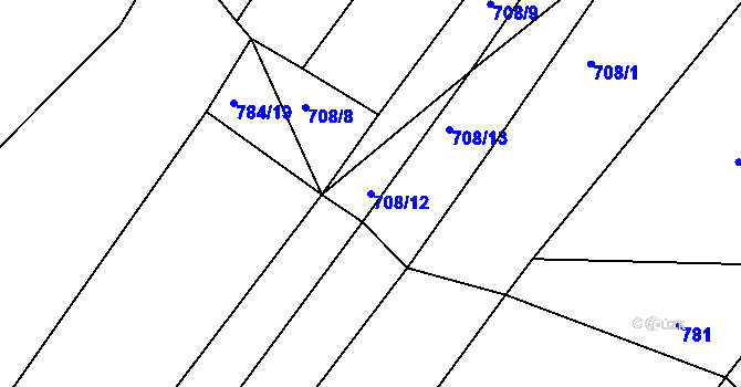 Parcela st. 708/12 v KÚ Malčín, Katastrální mapa