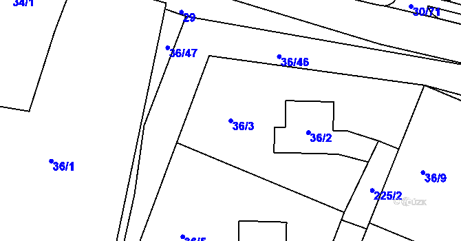 Parcela st. 36/3 v KÚ Malé Březno, Katastrální mapa