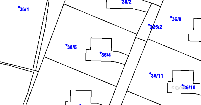 Parcela st. 36/4 v KÚ Malé Březno, Katastrální mapa