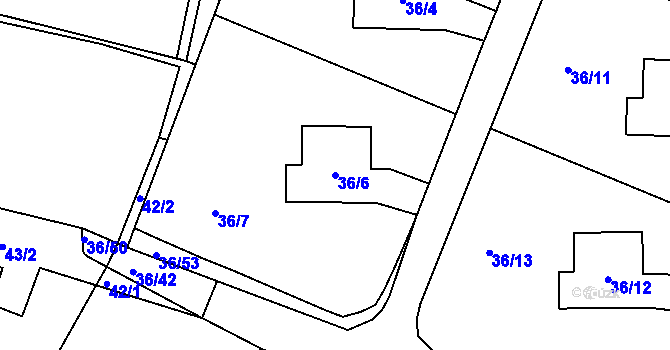 Parcela st. 36/6 v KÚ Malé Březno, Katastrální mapa