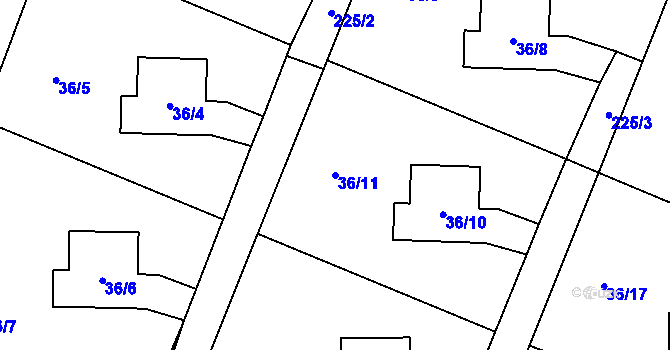 Parcela st. 36/11 v KÚ Malé Březno, Katastrální mapa