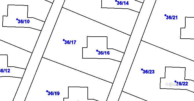 Parcela st. 36/16 v KÚ Malé Březno, Katastrální mapa