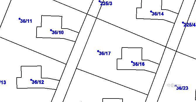 Parcela st. 36/17 v KÚ Malé Březno, Katastrální mapa