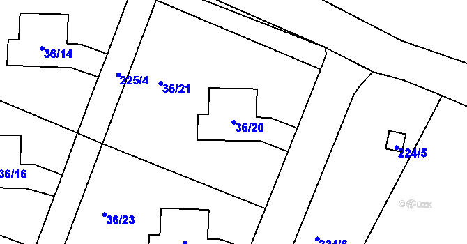 Parcela st. 36/20 v KÚ Malé Březno, Katastrální mapa